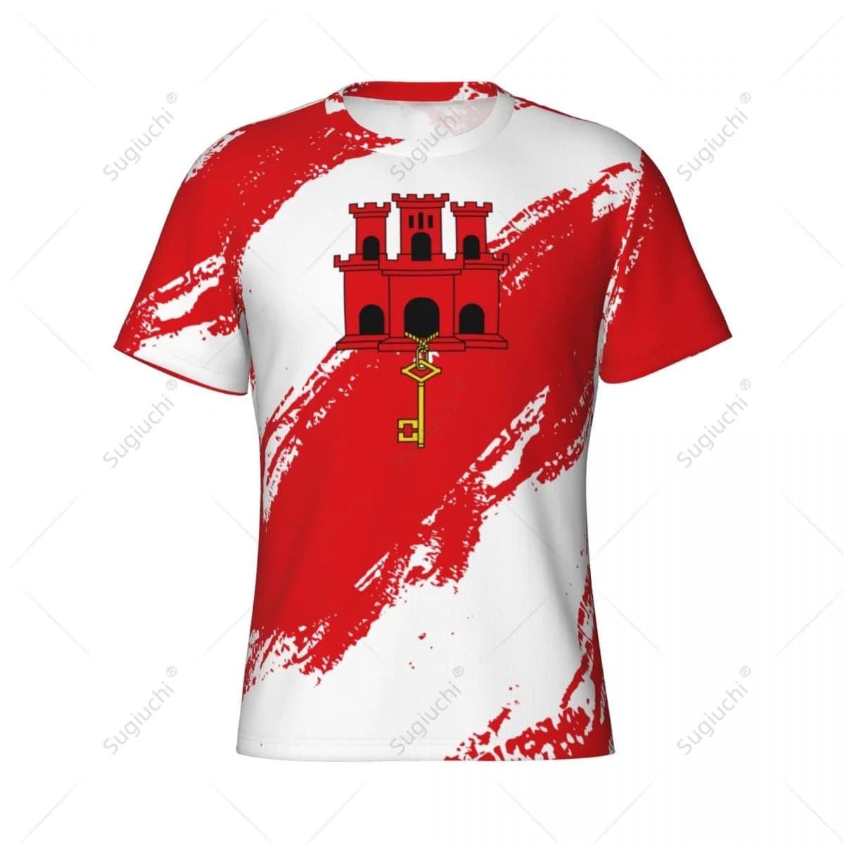 Nome personalizzato Nunber Gibraltar Bandiera Colore Uomo T-shirt sportiva attillata T-shirt da donna per tifosi di calcio di calcio