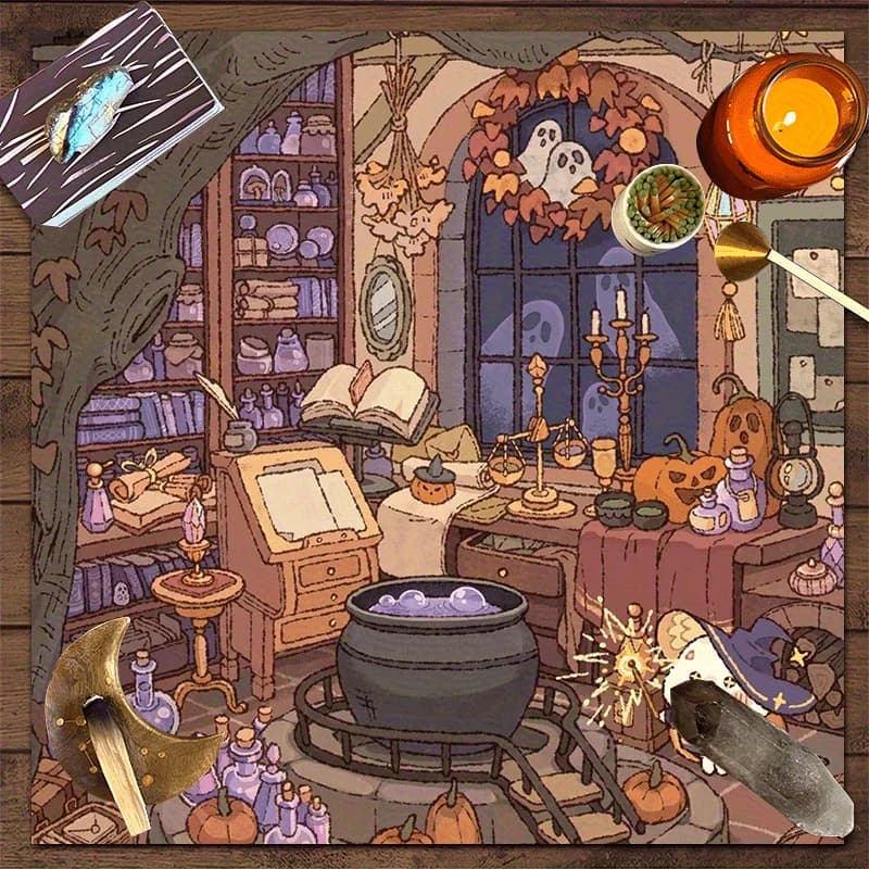 Tovaglia con tarocchi mistici fantasma – Design di Halloween e divinazione, poliestere premium per feste e regali