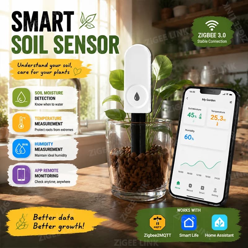 Zigbee 3.0 Plant Monitor Soil Moisture Air Temperature Humidity Tester Support Smart Life Home Assistant Gardening Detector