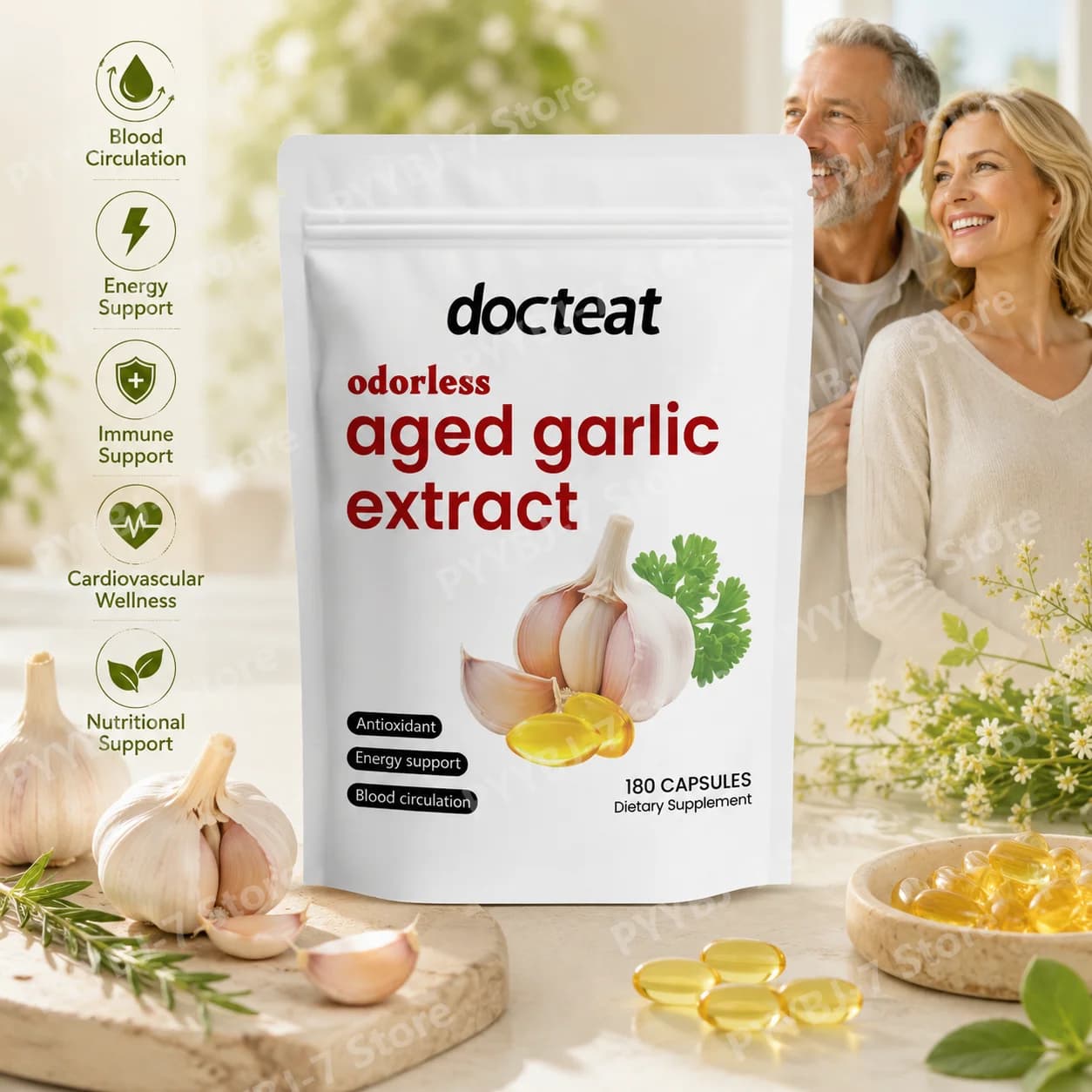 Aged Garlic Extract Odorless Garlic Softgels Dietary Supplement Immune Support Heart Wellness Energy Support Natural Antioxidant