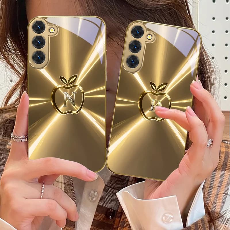 The Golden Letter "D" for Samsung Galaxy S20 FE S21 S22 S23 Plus S24 Ultra 25Ultra S21+ S9+ S22Plus Golden Glass Phone Case