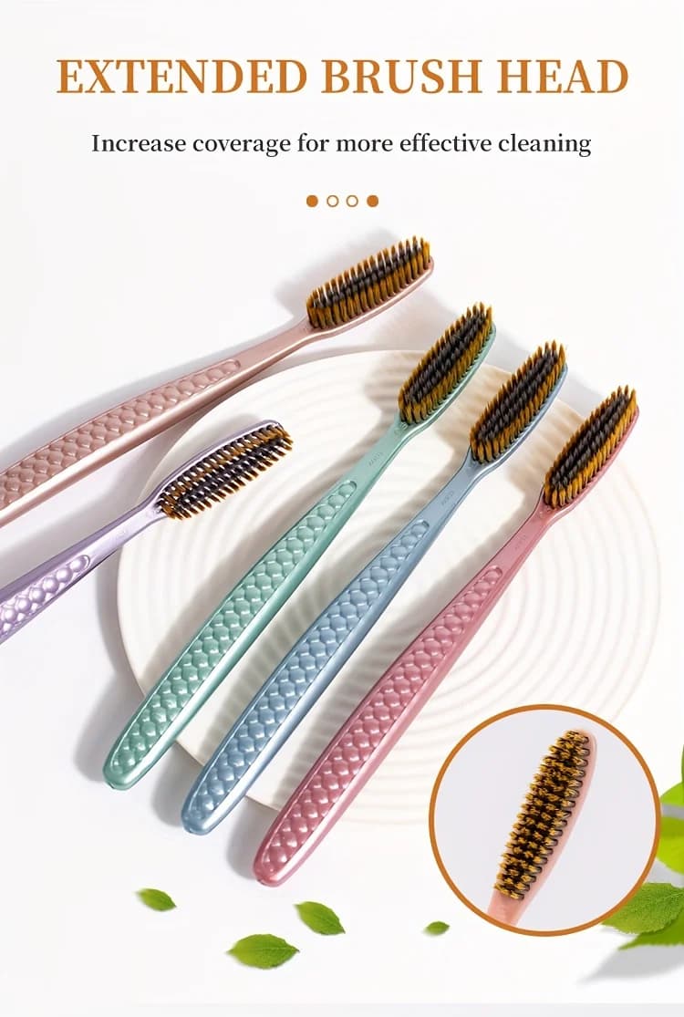 Spazzolino da denti per capelli morbidi Borsa da 5 pezzi con testina curva estesa per una pulizia orale profonda in 5 colori per adulti,