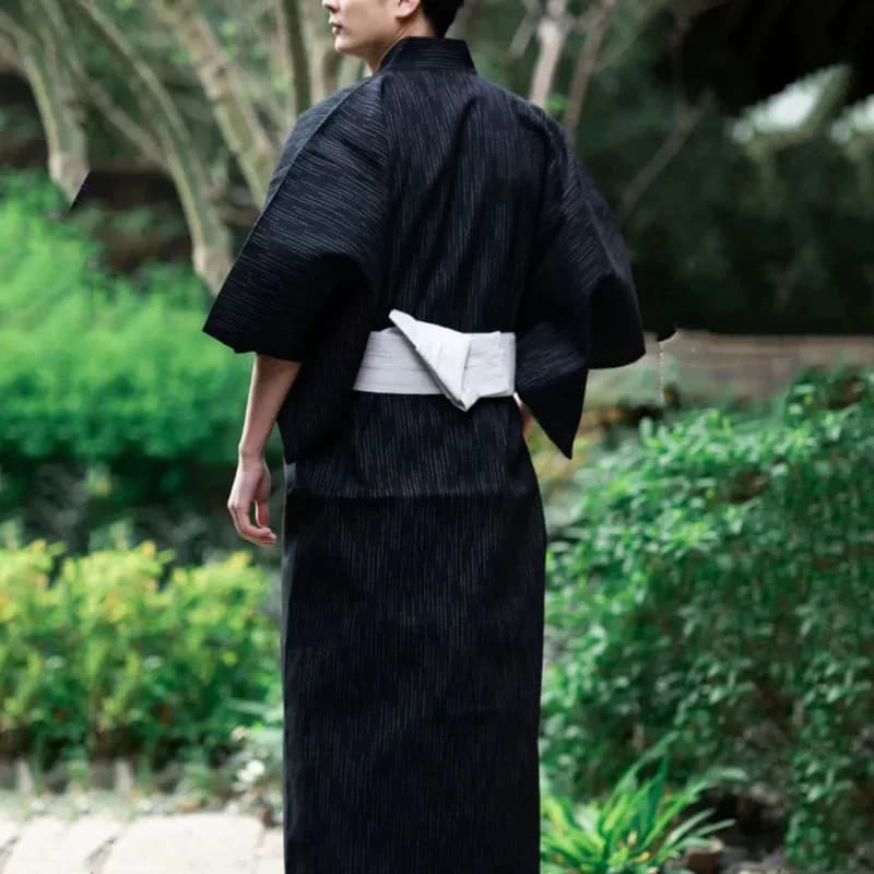 CySummer Navy Kimono tradizionale samurai giapponese per uomo Yukata Accappatoio Hekoobi Stile allentato Homewear Cintura Abito lungo in cotone
