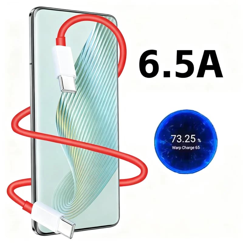 Cavo di ricarica per ordito da 65 W Cavo di ricarica per cruscotto USB-C da 6,5 A per One Plus 9 Pro 8T 5G 1+8 Pro Nord 1+8 1+7T Pro 1+7T 1+6T 1+5