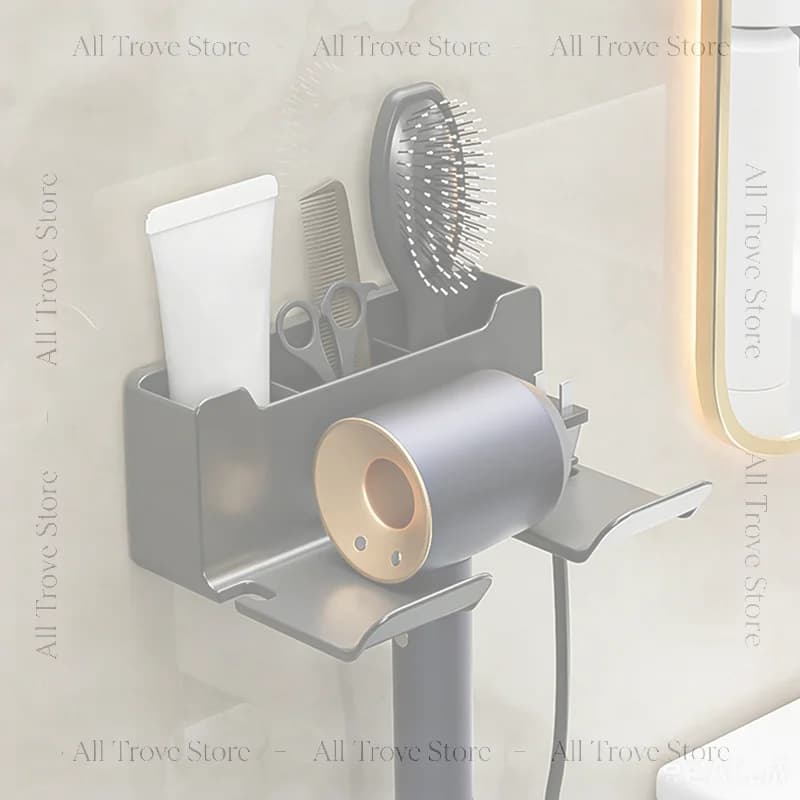 Wall Mounted Hair Dryer Holder Cradle White Black Grey - Bathroom Blow Dryer Organizer Shelf for Hairdryer Storage