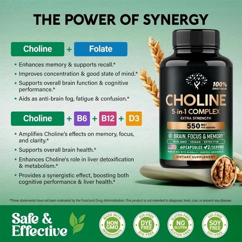 60 capsules-Supplement skin 550 mg - complex 5 in 1 containing folic acid, vitamins D3, B6, and B12- Vegetarian, not Gmo
