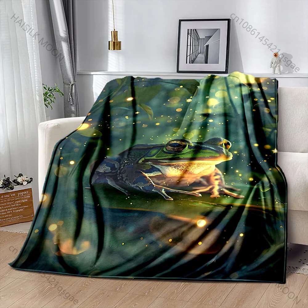 1PC Coperta calda con stampa di rana su foglia con brillantini, per adulti e bambini, per casa, viaggi, auto, morbida e confortevole, adatta a tutte le stagioni