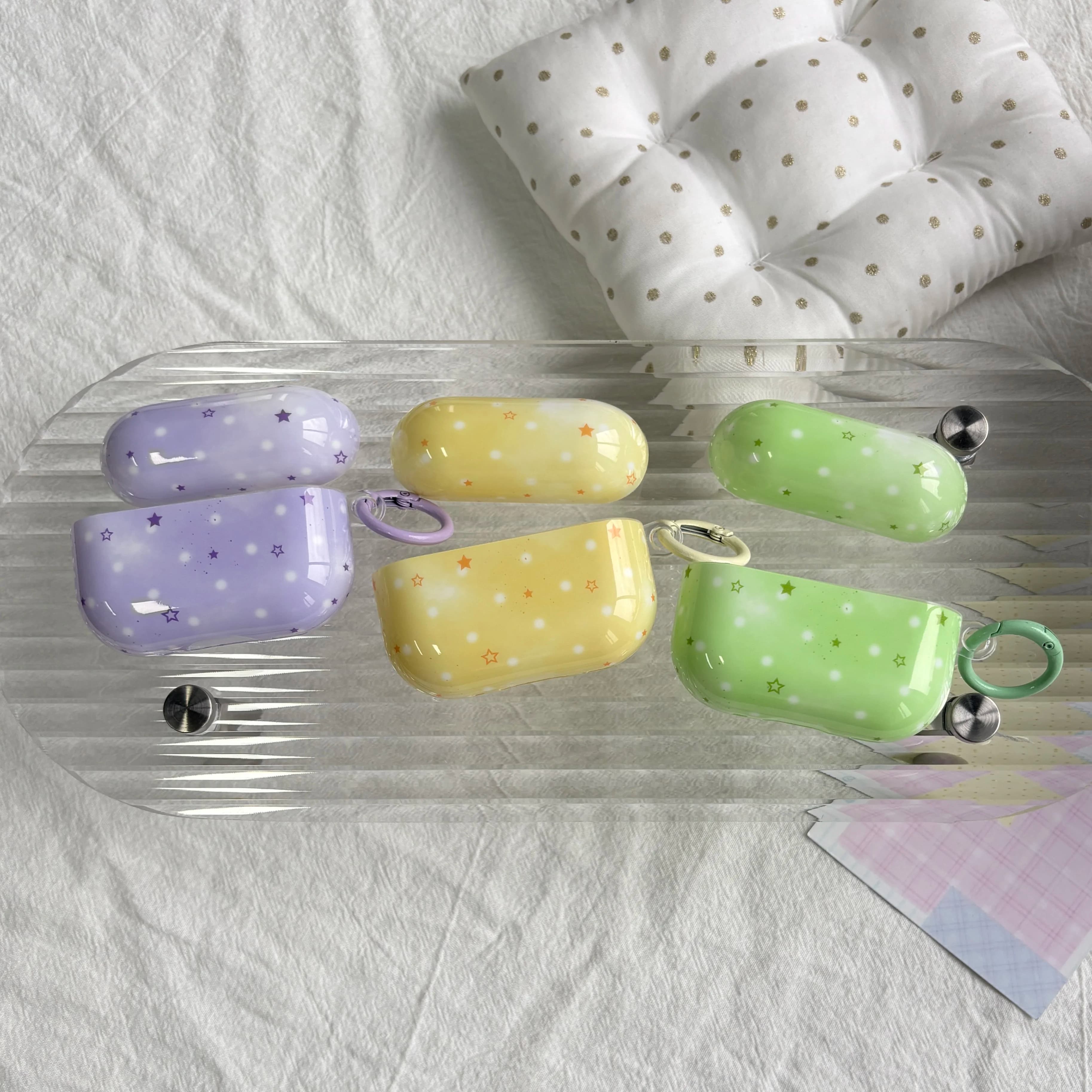 Fashion Purple Green Yellow Five Pointed Star Polka Dot Pattern Earphone Case Cover Case For AirPods 1 2 3 4 Pro Pro2 Pro3