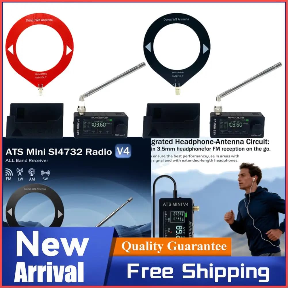 NUOVO Aggiornamento AMNVOLT V4 ATS MINI SI4732 Radio DSP Multibanda FM/AM/LSB/USB con Ricevitore Integrato e Amplificatore per Cuffie Hi-Z con Supporto