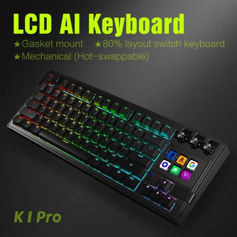 Tastiera Meccanica K1Pro Stream Deck con Schermo LCD Personalizzabile, 3 Manopole Rotanti, Hot Swappable, Illuminazione RGB, Macro Programmabili