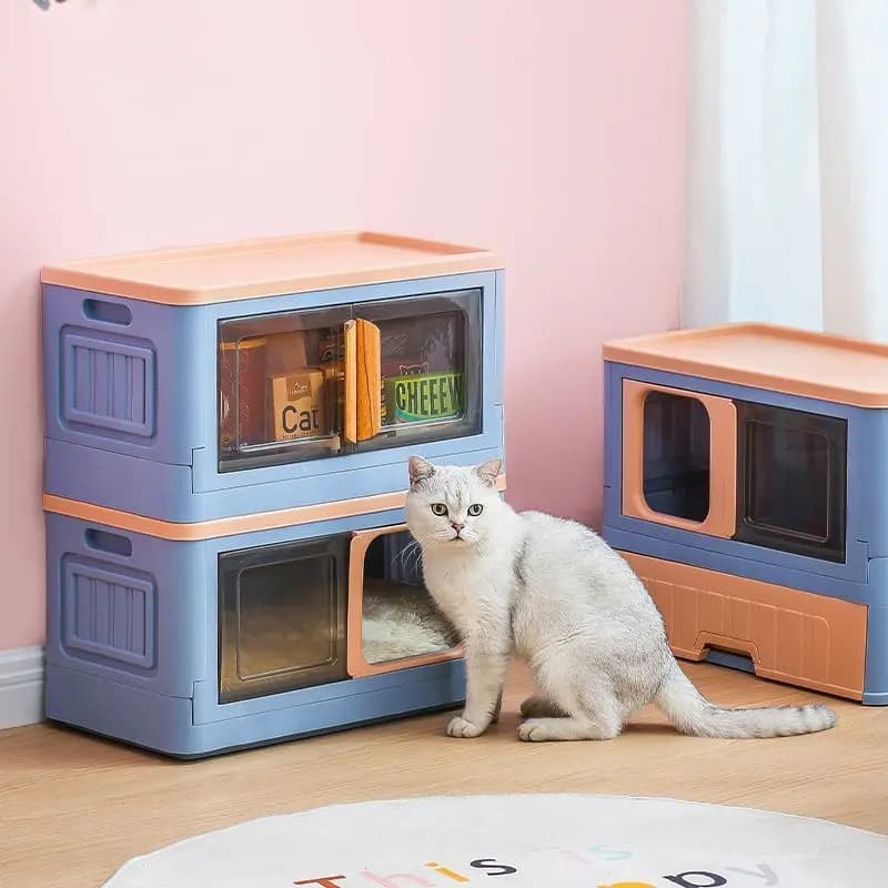 Lettiera per Gatti Completamente Chiusa e Impilabile in PP, Pieghevole a Cassetto, Anti-Odore e Anti-Impronta, Forniture per Gatti