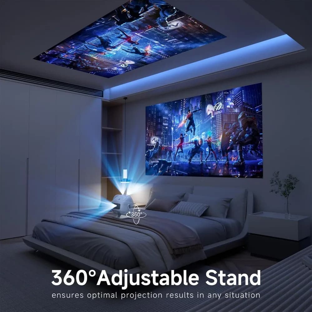 [360 ° Supporto regolabile] Mini proiettore con WiFi e Bluetooth: messa a fuoco elettrica e keystone automatico 1080p supportato, 15000L