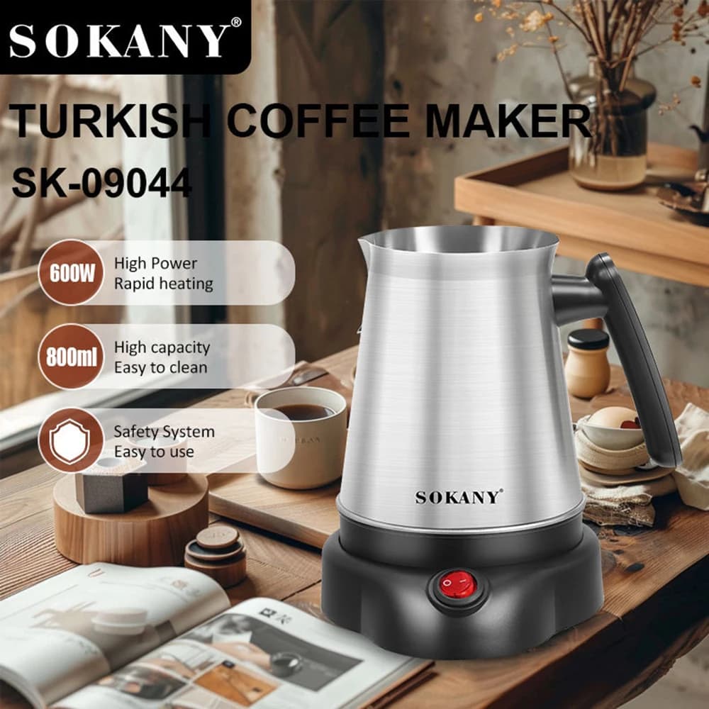 Macchina per Caffè Turco Greco e Tè Moka, Bollitore Elettrico Portatile 800ML, 6 Tazze, Acciaio Inossidabile, 220V EU