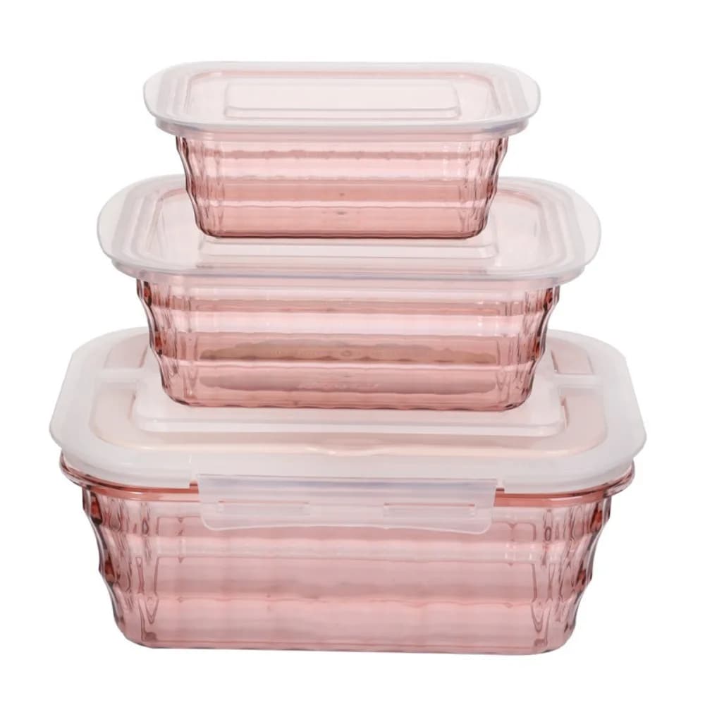 3PCS Stripe Pattern Food Preservation Box Set Transparent Folding Handle Food Keeping Container Round/Square Food Grade Plastic