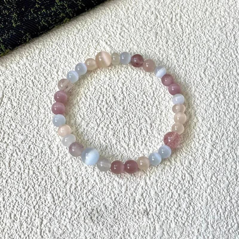1pc New Chinese Style Natural Stone Cat Eye Bracelet Macaron Colored Bead Bracelet Wealth, Love, Luck Jewelry