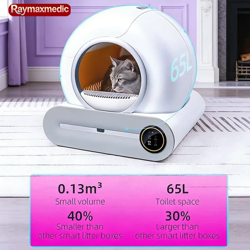 Lettiera automatica intelligente Raymax 65L autopulente completamente chiusa per gatti, versione inglese