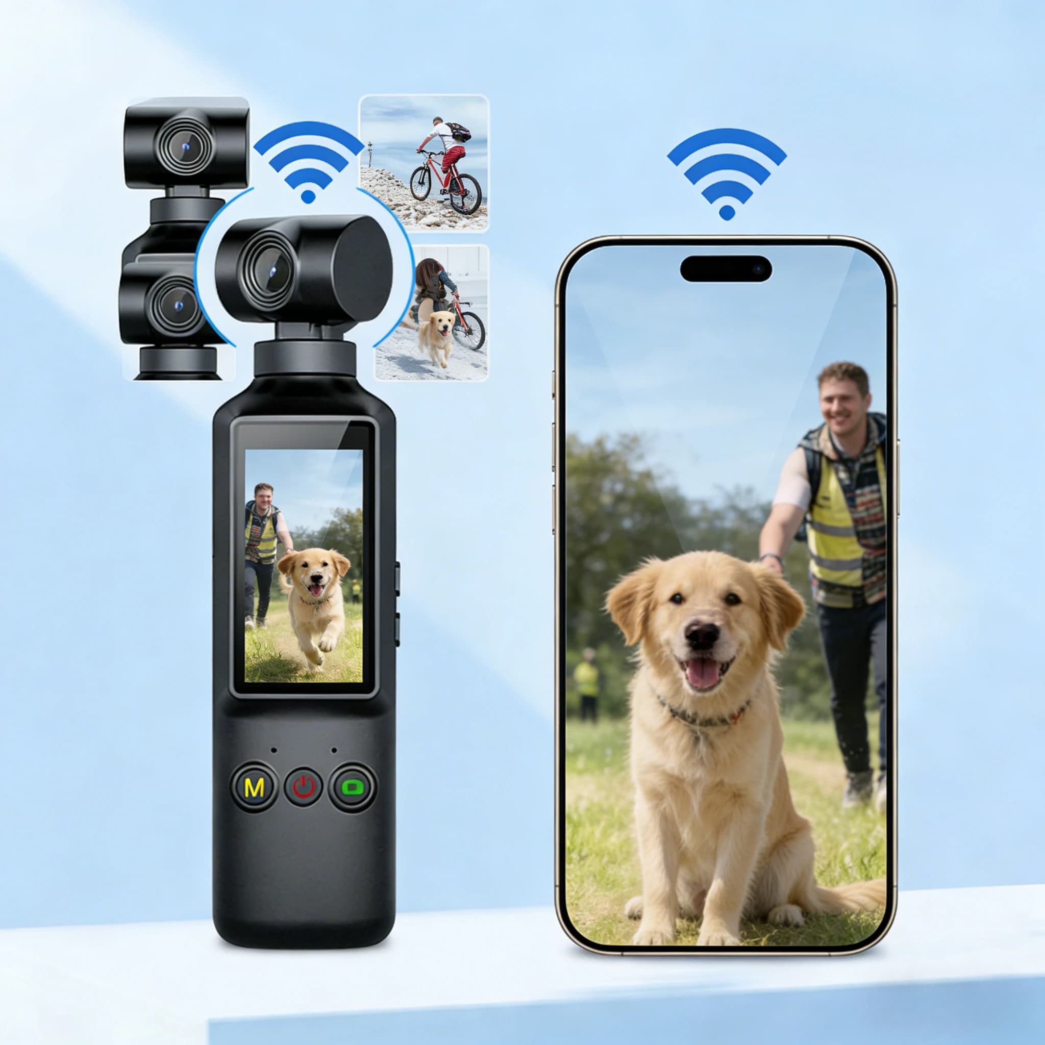 270 ° Action Camera 4K with rotation: compact and portable pocket sports camera, easy operation for excursions, cycling, skiing, travel