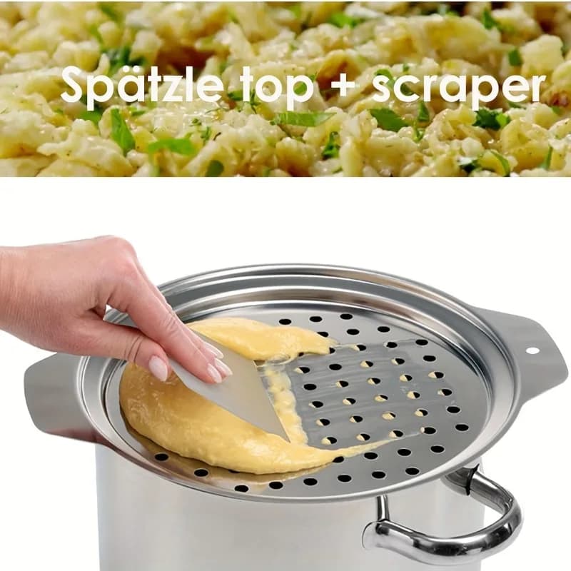 Coperchio per produttore Spaetzle in acciaio inossidabile con raschietto Colino per spaghetti tradizionale tedesco per pasta di uova