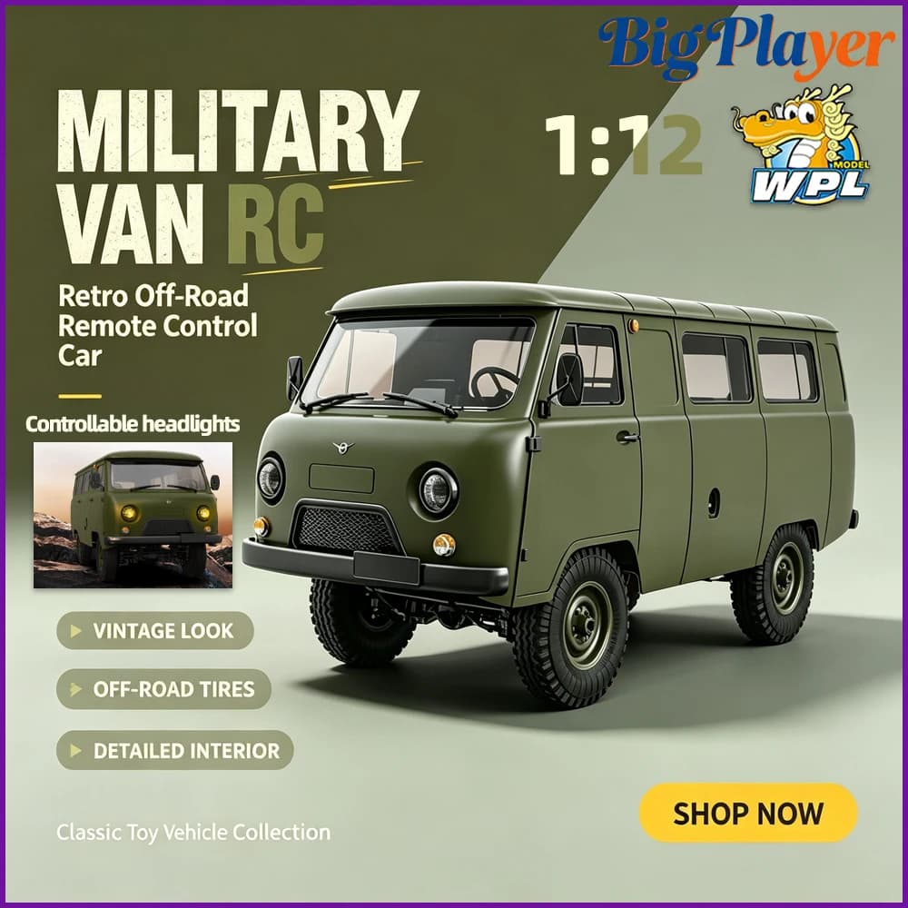 WPL C104 1:12 4WD Off‑Road Van Truck RC Car Four‑Wheel Drive UAZ‑452 Simulated RC Model Vehicle Electric Toy Car for Boys Adults