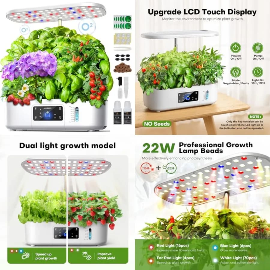 Kit Sistema di Coltivazione Idroponica per Giardino Interno di Erbe Aromatiche con Luce di Crescita, 12 Scomparti, con Pannello Touch LCD, Fioriera Idroponica, Kit di Semina