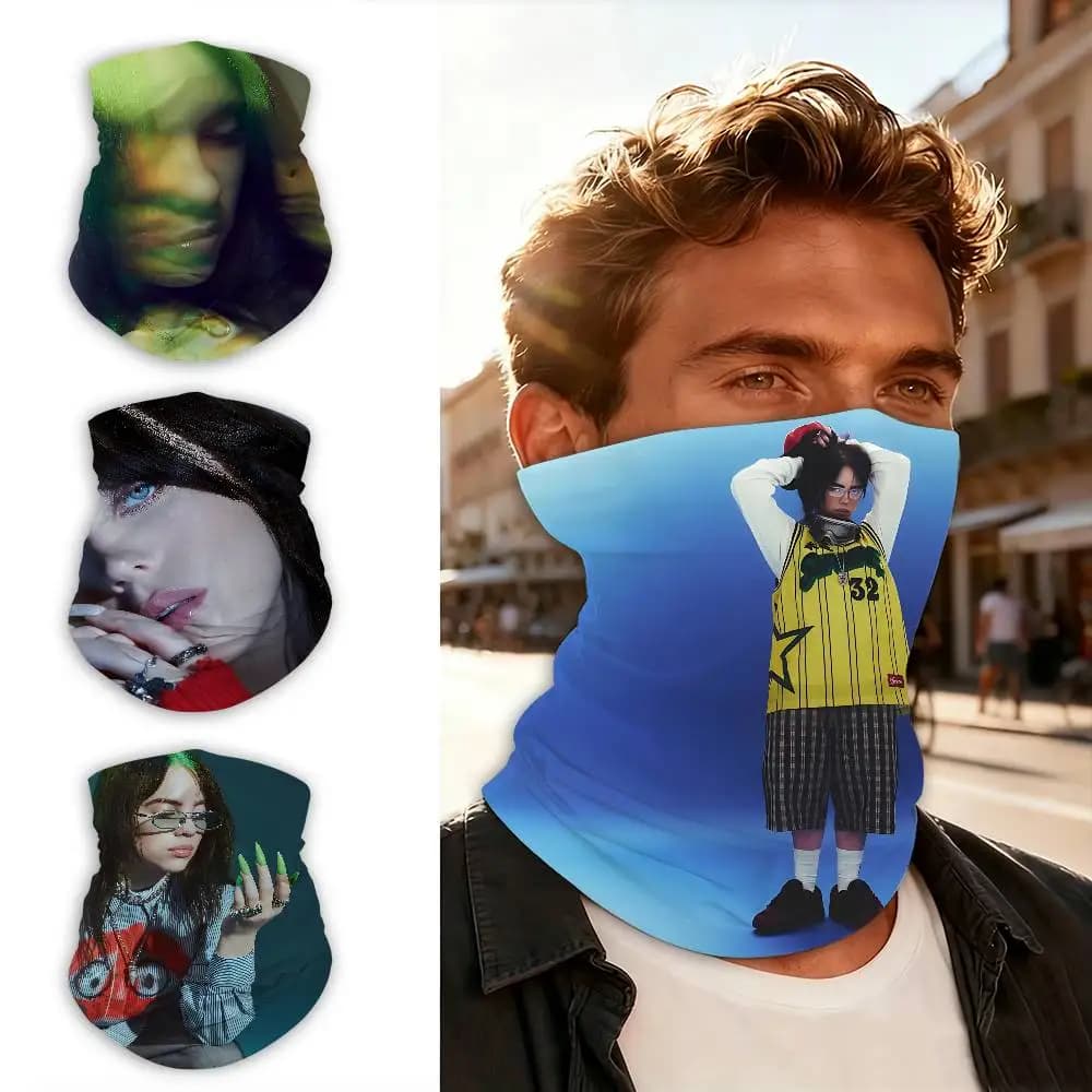 American female singer B-Billie E-Eilish Windproof Full Face Mask Warm Neck Gaiter for Skiing Motorcycle Cycling Sports