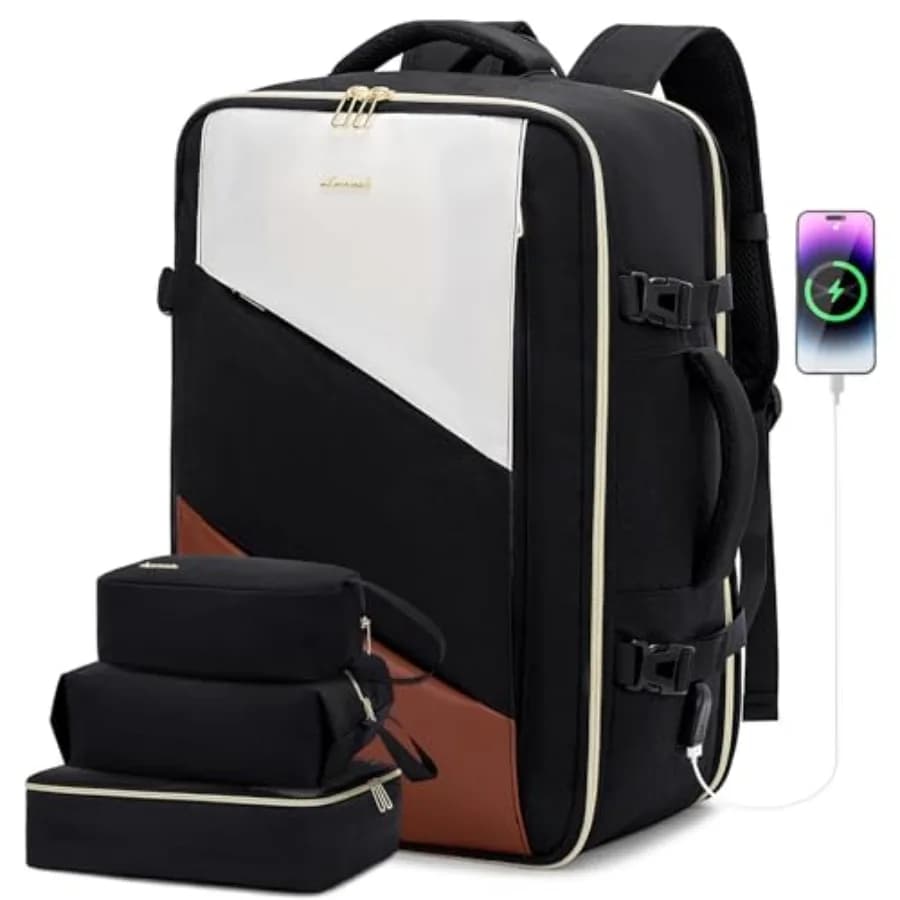 Zaino da Viaggio Carry On, Grande 40L per Uomo e Donna, Approvato per Voli con Porta USB e 3 Cubi Organizzatori, Valigia Grande