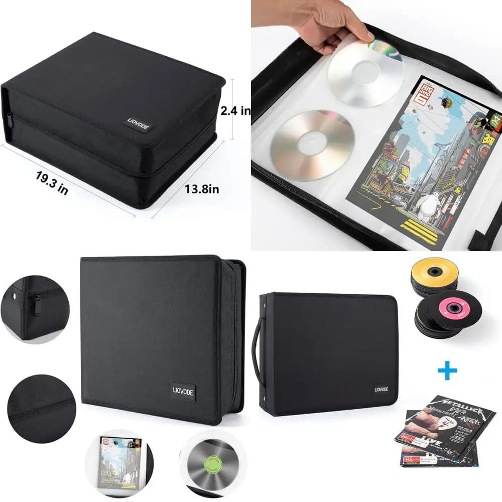 Custodia per DVD da 200 Dischi e 100 Libretti, Raccoglitore per Archiviazione Multimediale con Inserti, Organizer Nero per Blu-ray