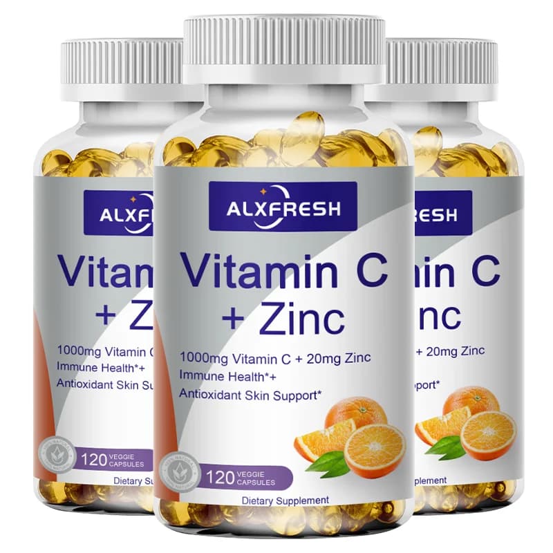 Alxfresh Vitamin C 1000mg with Zinc 20mg | Antioxidant, Immune System, Skin Support Supplement | Non-GMO & Gluten Free Vegan