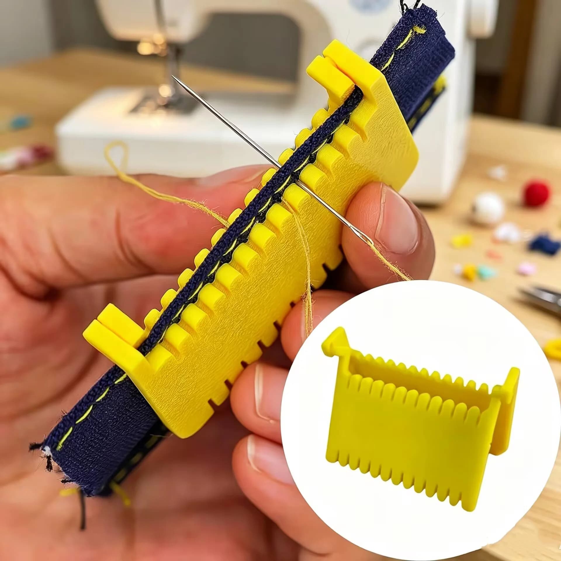 Measuring tool for sewing and quilting, for hem, edge seam and thread guidance