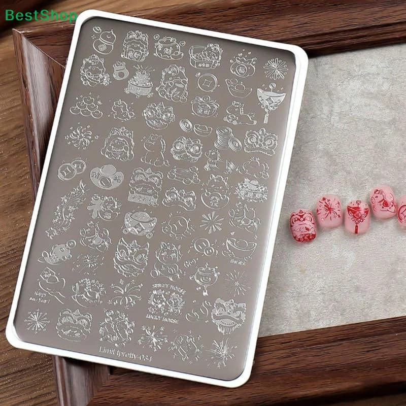 ♥ Piastra per Stamping Unghie Capodanno - Piastra in Acciaio Riutilizzabile con Motivi Festivi per Manicure Fai da Te