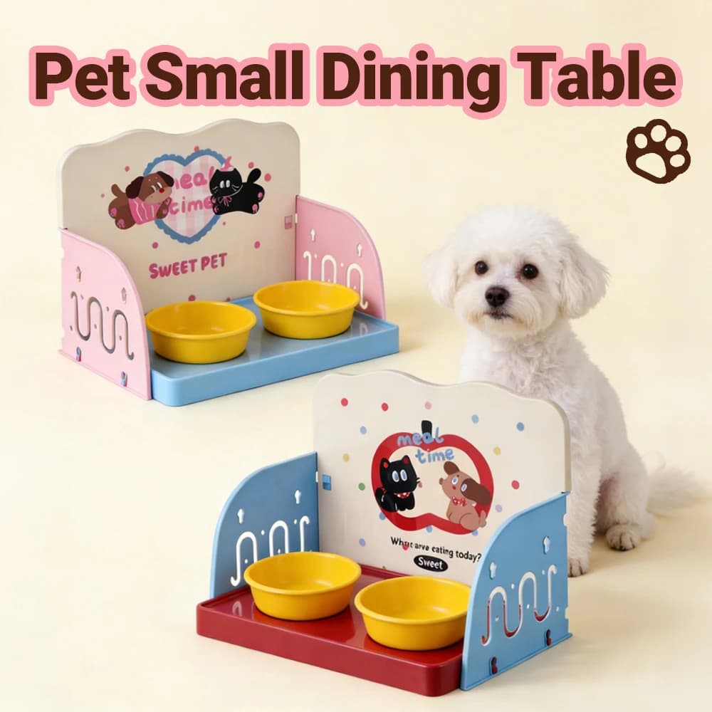 Tavolo per animali domestici Dopamine per cani e gatti, resistente agli schizzi, facile da montare, lavabile, per ciotole di cibo e acqua