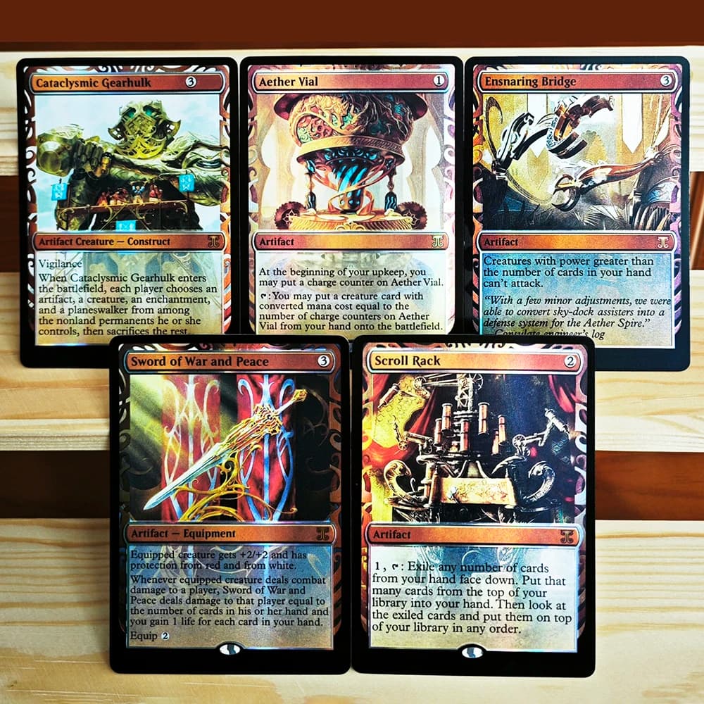 Carte da Gioco Foil Rare ed Esclusive TCG: Cataclysmic Gearhulk/Aether Vial/Ensnaring Bridge/Sword of Peace/Scroll Rack