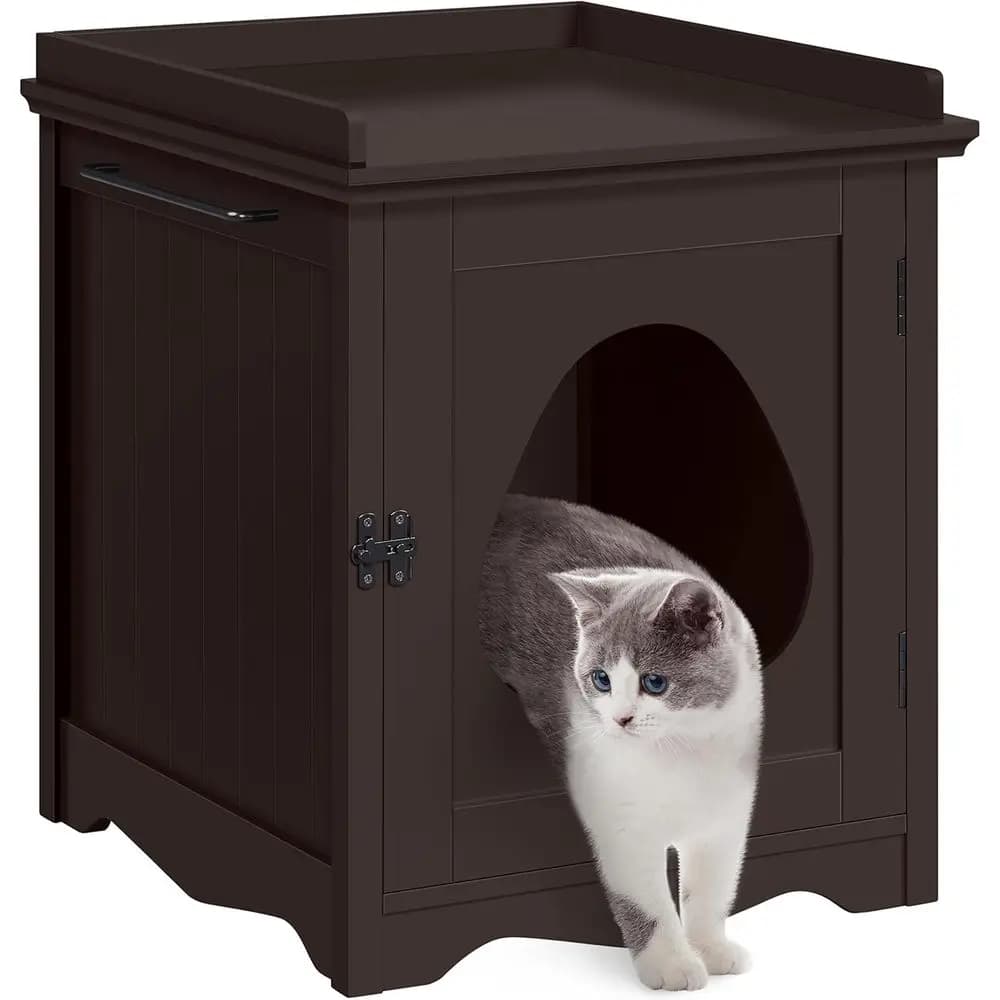 Mobiletto per lettiera per gatti discreto con portasciugamani, toilette per animali domestici in legno, comodino contenitore
