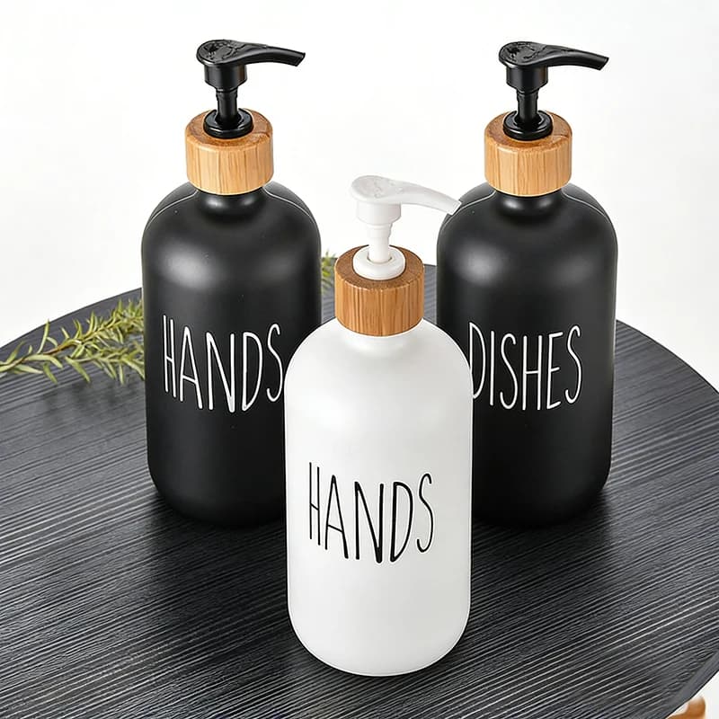 Set Dispenser di Sapone Nero per Lavello da Cucina, Bottiglia per Sapone Mani e Detersivo Piatti, Contenitore Ricaricabile