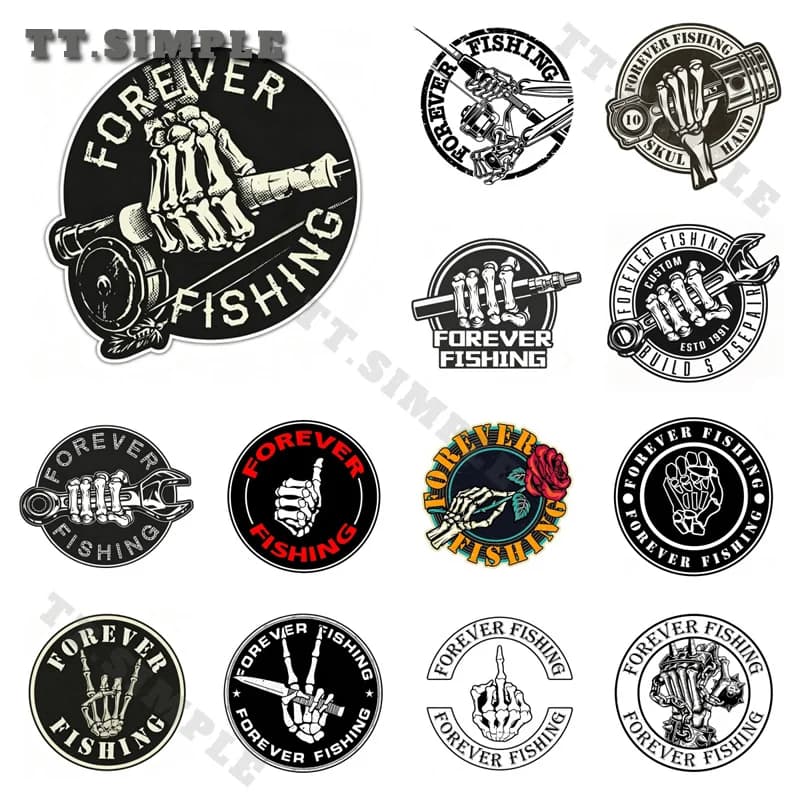 TT Cool Creative Forever Fishing Reel Sticker Waterproof NEVER Tire of Fishing Decal Funny Sticker for Car Tackle Box Toolbox