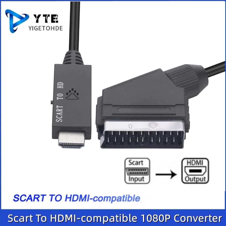 Cavo convertitore compatibile da SCART a HDMI HD 1080p Adattatore cavo audio video con ingresso uscita compatibile da Scart a HDMI per HDTV/DVD