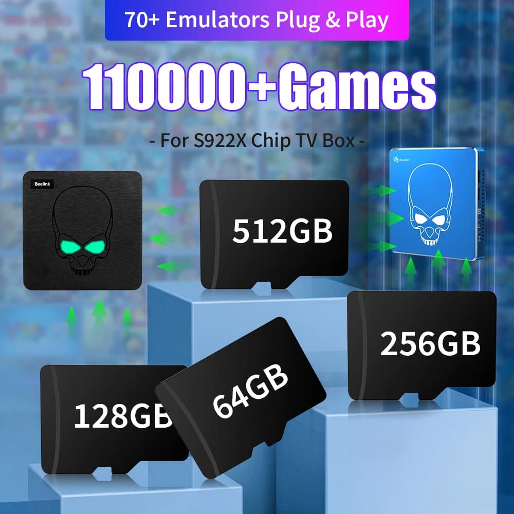 Scheda di gioco per Beelink GT King/King Pro S922X Retro Game Console TV Box con 110000 + giochi 70 + emulatori per SS/PSP/PS1/NDS/N64