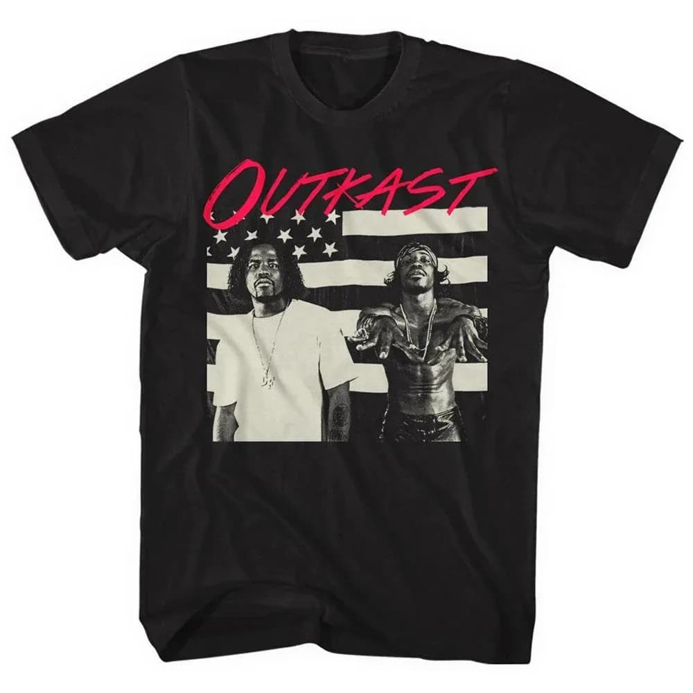 Outkast American Flag Portrait Print Cotton T-Shirt Southern Rap Group Unisex Short Sleeve Tee