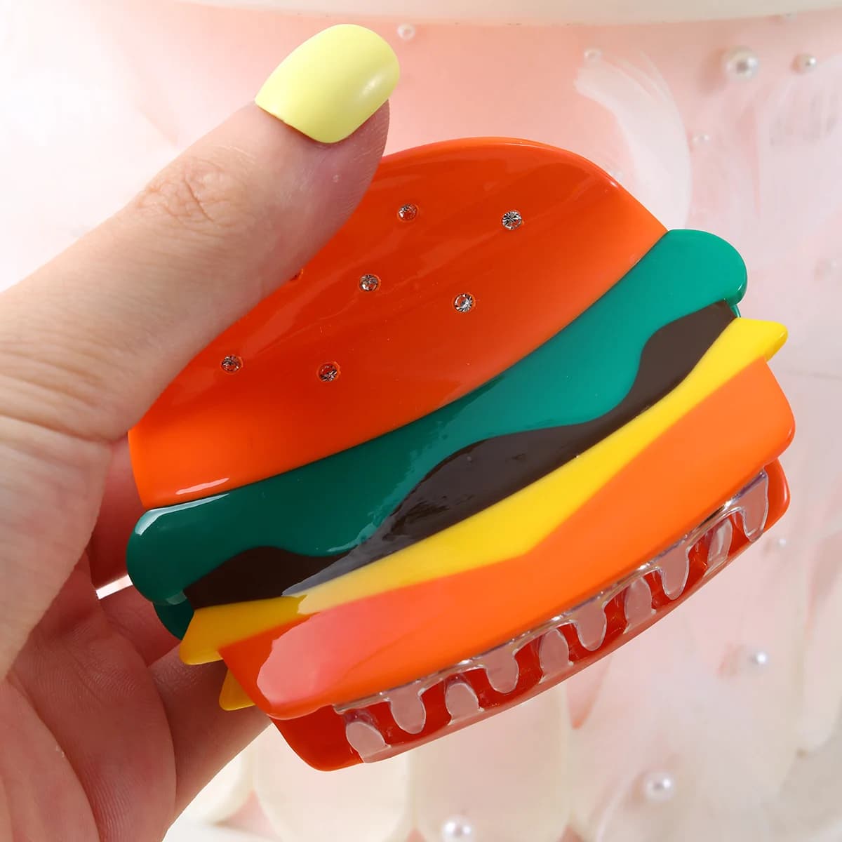 1 Pezzo Fermaglio per Capelli a Forma di Hamburger in Acetato, Clip Creativa e Carina con Decorazioni in Strass, Accessori per Capelli per Donne e Ragazze