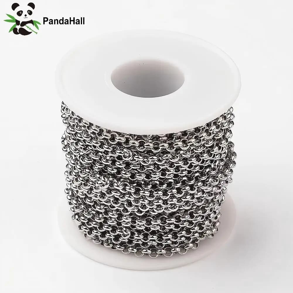 Catena Rolo Belcher in Acciaio Inossidabile 304 Resistente all'Ossidazione, Rotolo da 10m, Non Saldato con Bobina per Creazione di Collane e Bracciali