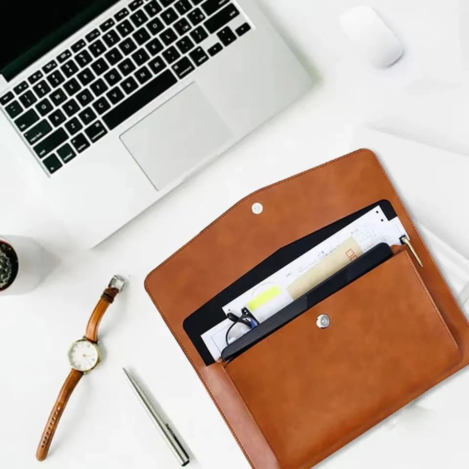 Cartella di File in pelle A4 borsa per documenti di grande capacità valigetta da lavoro bottone magnetico custodie per Laptop impermeabili Organizer per ufficio