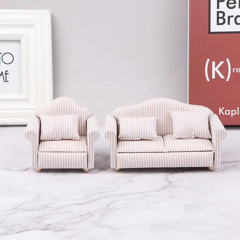 1:12 Mini Doll House Furniture Sofa With Pillow Simulation Miniature Seating Chairs Children Imitation Games Decorations for Doll House DIY