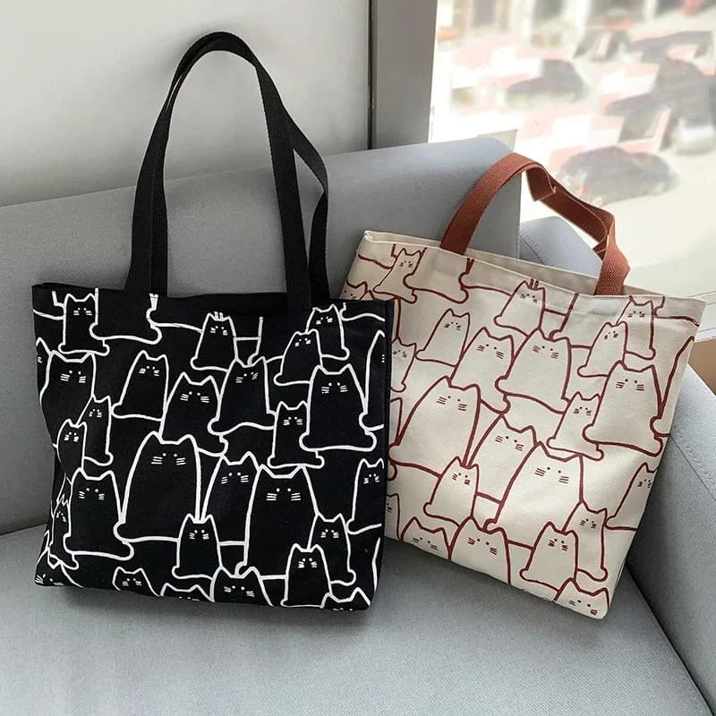 Simpatico gatto Shopper Borse a tracolla Moda Tela Shopping casual Ragazze Donna Borsa tote grafica Spalla piccola cartone animato giapponese
