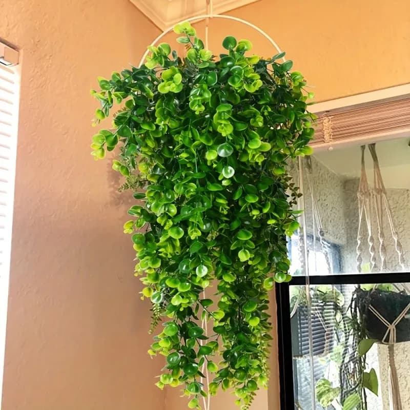 1 Artificial Rattan Eucalyptus Piece to Hang, Decorative Fin Plants for Interior and Exterior