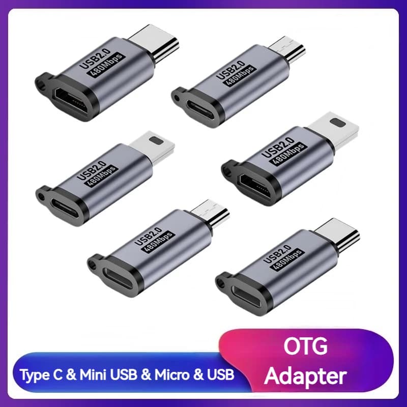 Adattatore Mini USB tipo C in alluminio Micro USB USB-C OTG Convertitore di ricarica per trasferimento dati per fotocamera, telefono, tablet, notebook, disco U