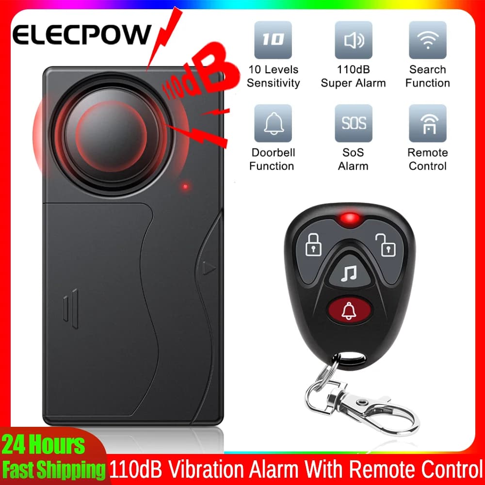 Allarme antifurto a vibrazione Elecpow 110dB con telecomando Allarme antifurto per moto per bicicletta Allarme antifurto di sicurezza domestica