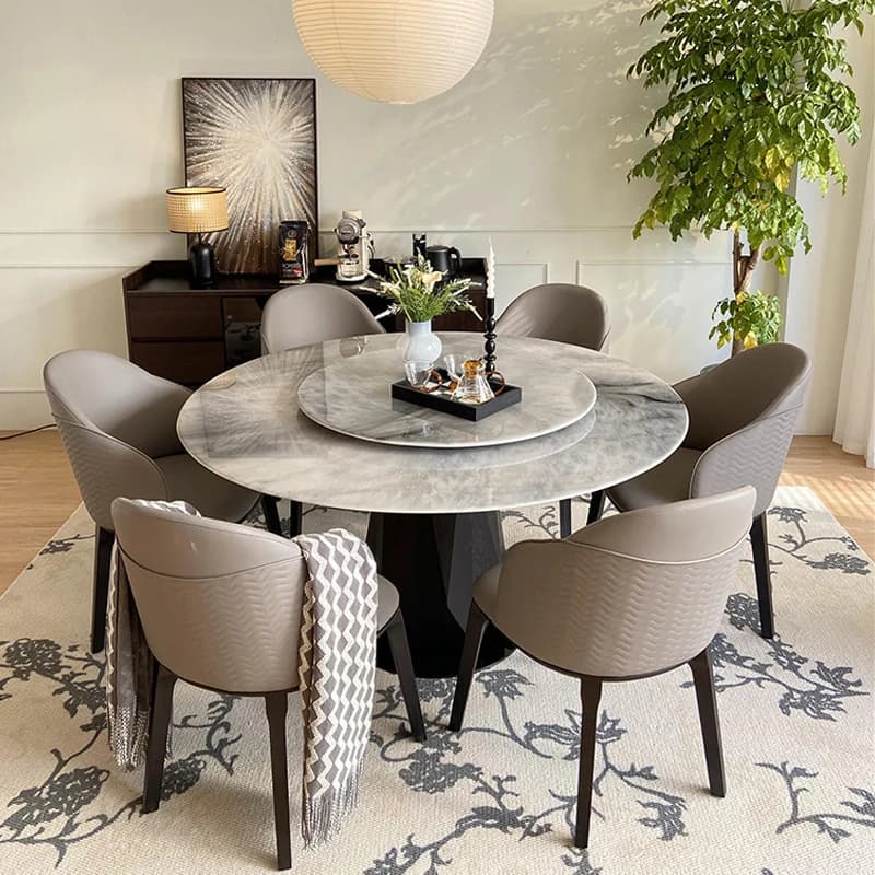 Tavolo da pranzo rotondo in pietra con giradischi Tavolo da pranzo per la casa Gambe dal design personalizzato Tavolo da pranzo in roccia
