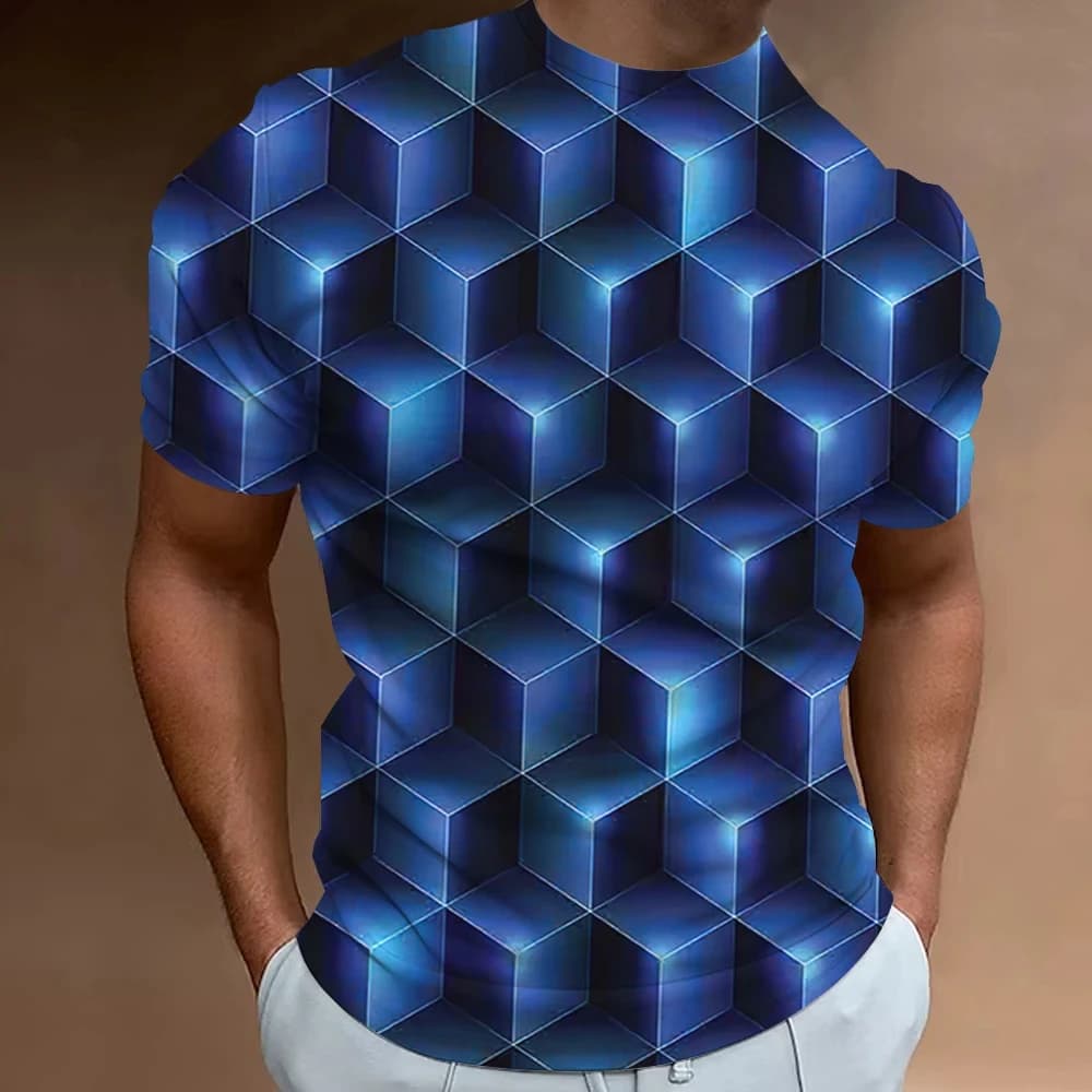 Maglietta da uomo divertente top 3d Abstract Geometry Print T-Shirt per uomo Summer Trend semplice T-Shirt allentata Casual abbigliamento uomo traspirante