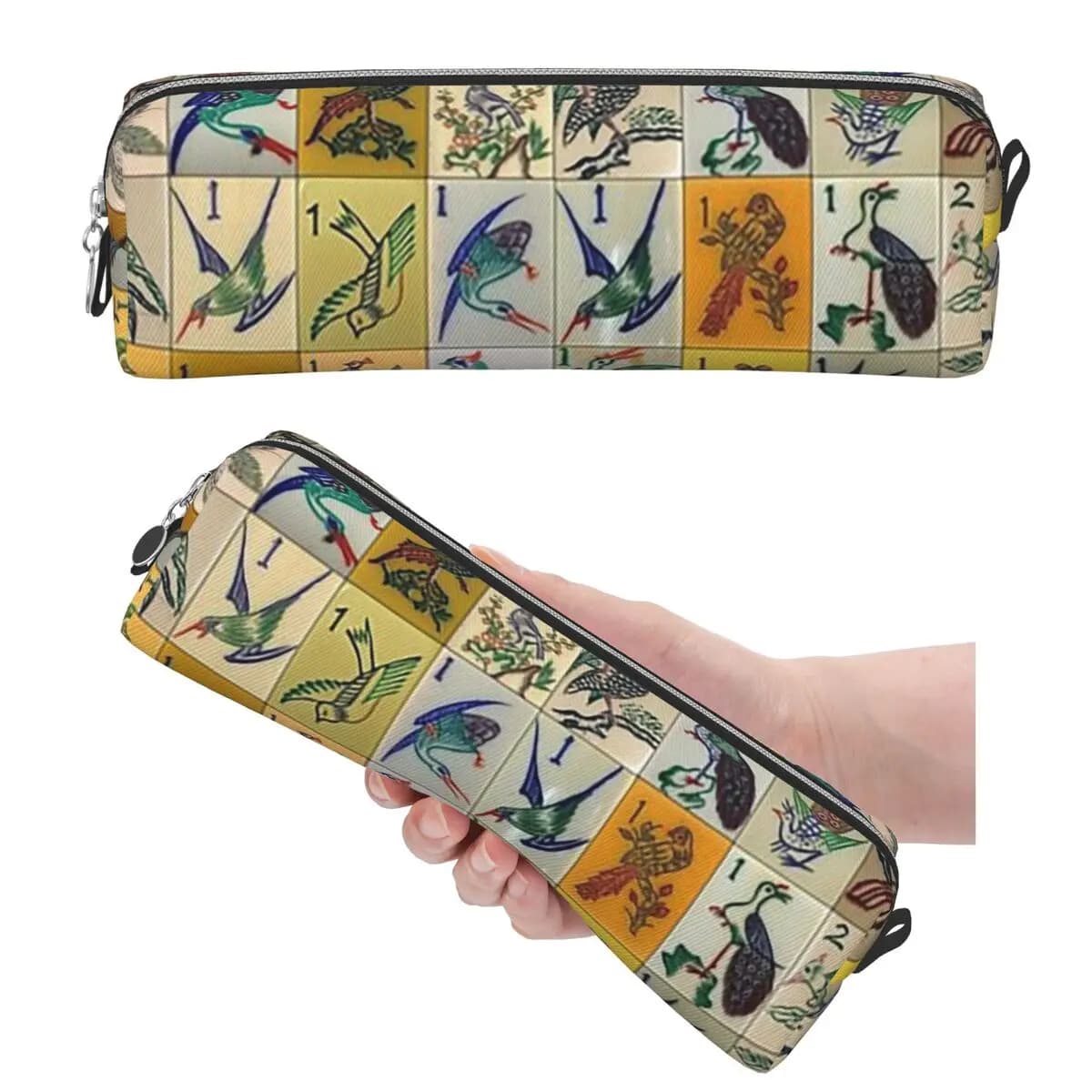 Mah Jongg Birds Mahjong Tiles Pencil Cases for Student Gifts Pen Box Pencil Bag Large Capacity Pencil Pouch Pen Holder