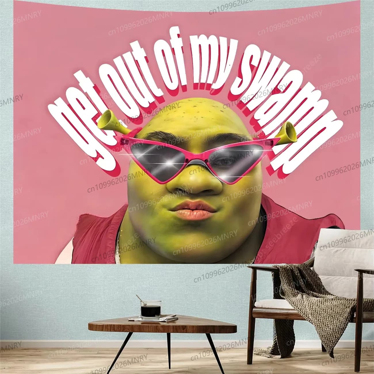 Tapestry 'Get Out of My Swamp' di Shrek, Tappezzeria Rosa Divertente, Poster Artistico da Appendere per Camera da Letto e Soggiorno